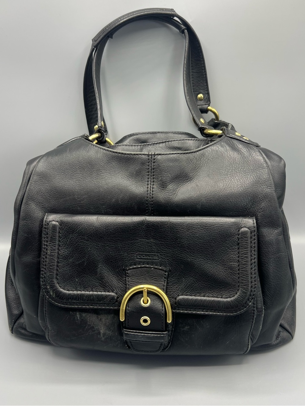 Coach Campbell Black Leather Hobo Shoulder Bag Large Buckle Gold Hardware - Picture 5 of 15
